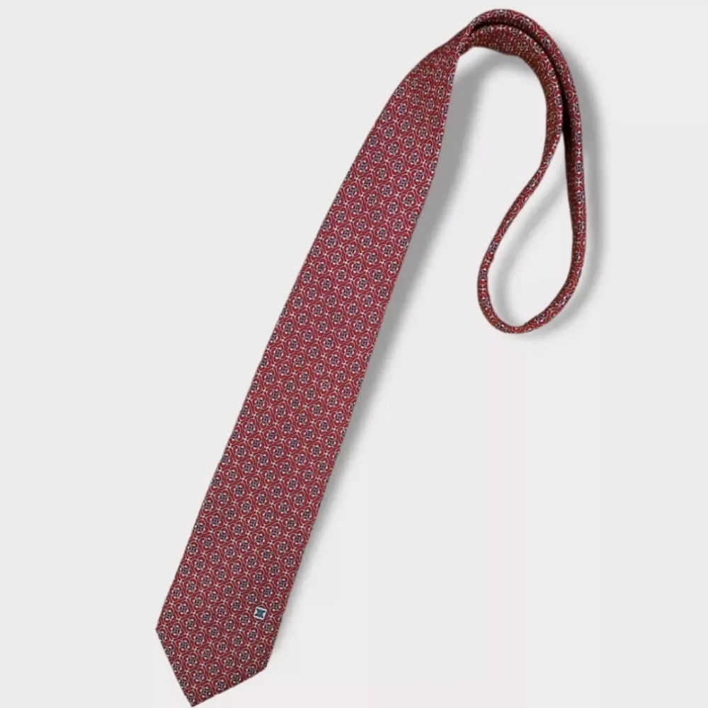 CELINE Red Geometric Logo Silk LUXURY Tie SPAIN
